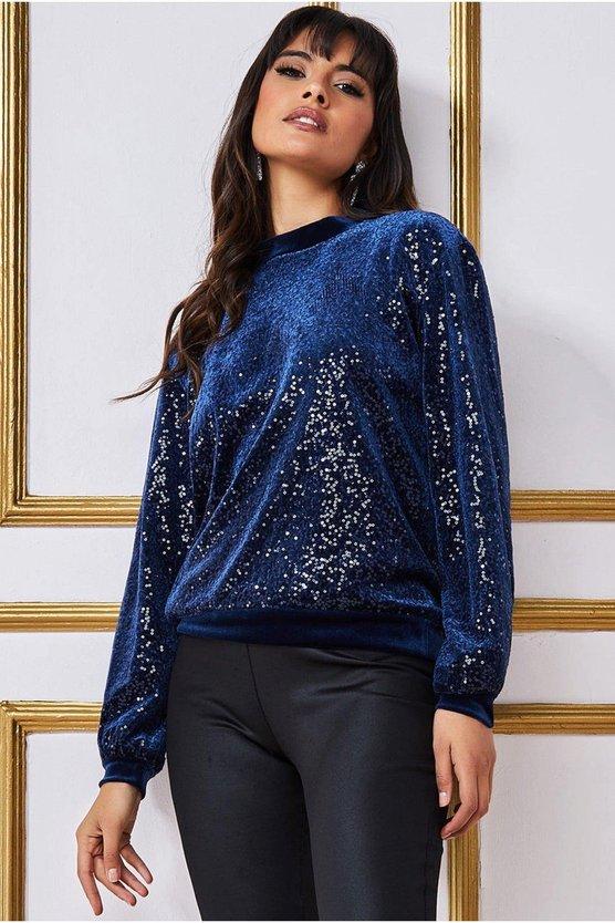 karen millen Sequin Velvet Jumper Navy