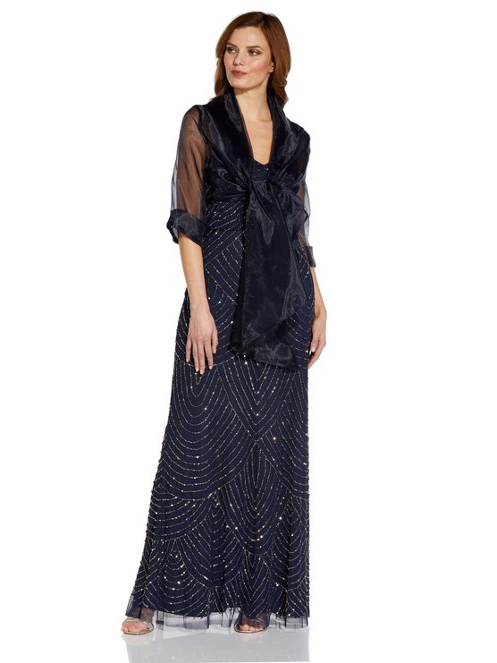 Karen Millen Sht Slv Orgnza Wrap Jacket Navy