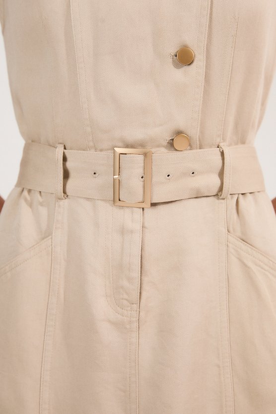 Karen Millen Soft Twill Relaxed Midi Dress Stone