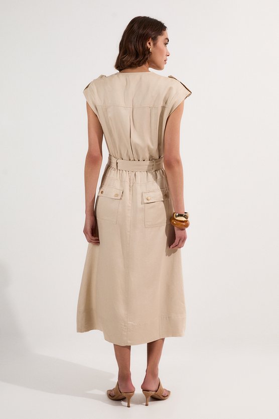 Karen Millen Soft Twill Relaxed Midi Dress Stone