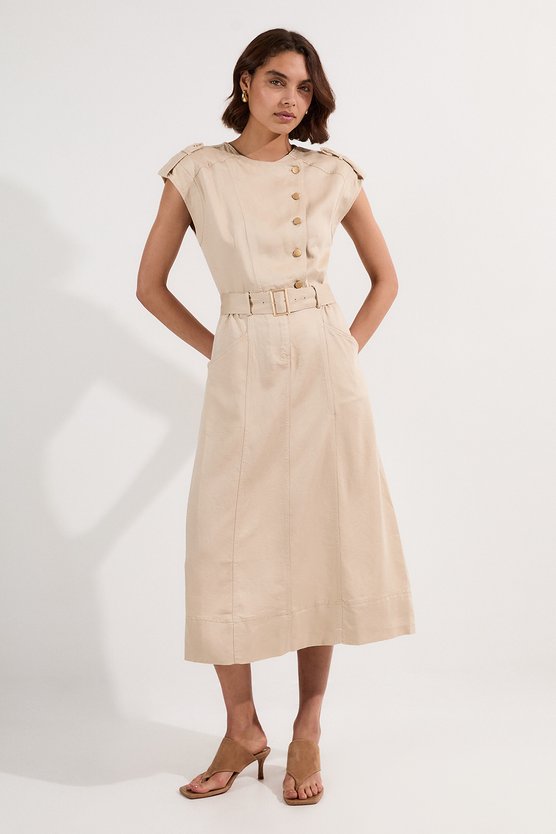 karen millen Soft Twill Relaxed Midi Dress stone