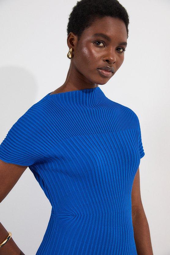 Karen Millen Stitch Detail Knit Midi Dress Cobalt