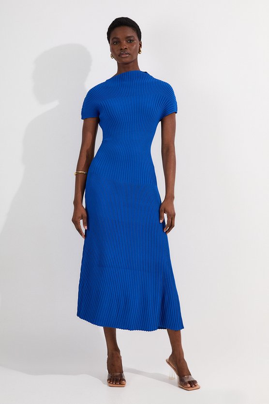 karen millen Stitch Detail Knit Midi Dress cobalt
