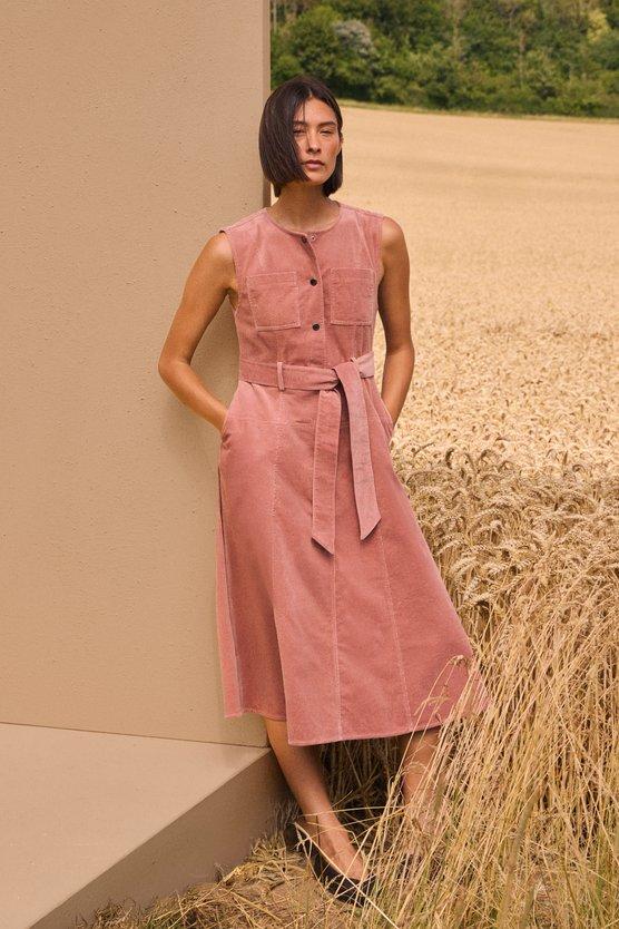 karen millen Stretch Cord Belted Midi Dress pink