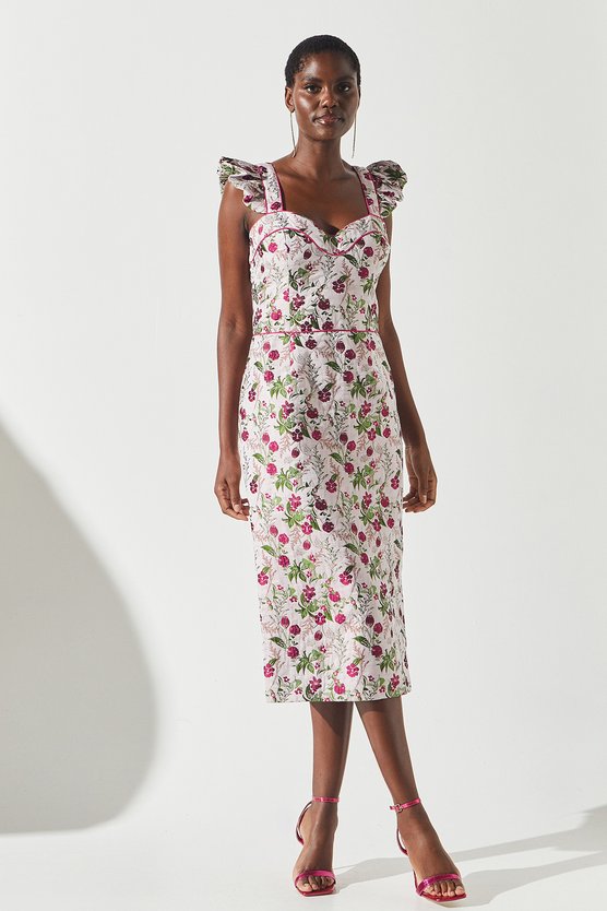 Karen Millen Sweetheart Neck Jacquard Dress Multi