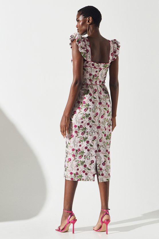 Karen Millen Sweetheart Neck Jacquard Dress Multi