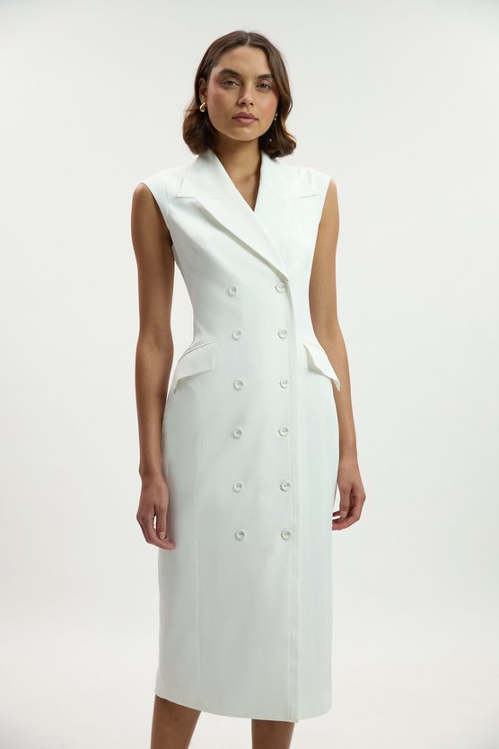 Karen Millen Tailored Tux Pencil Dress Ivory