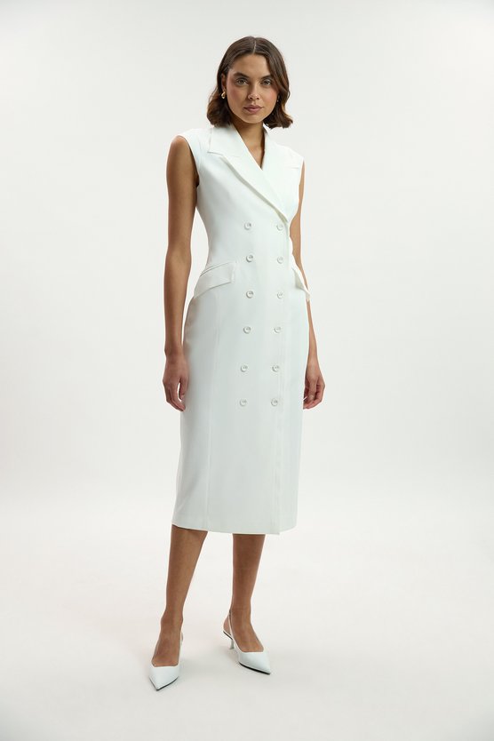 karen millen Tailored Tux Pencil Dress ivory karen millen Tailored Tux Pencil Dress ivory