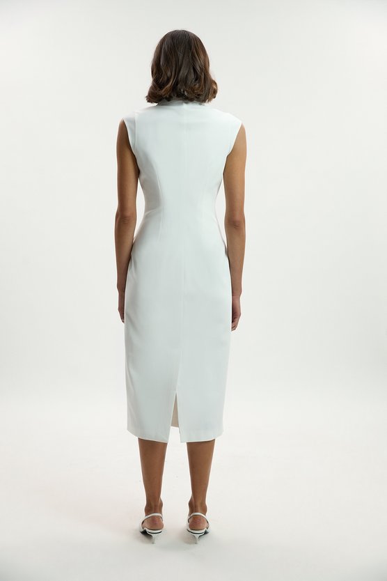 Karen Millen Tall Tailored Tux Pencil Dress Ivory
