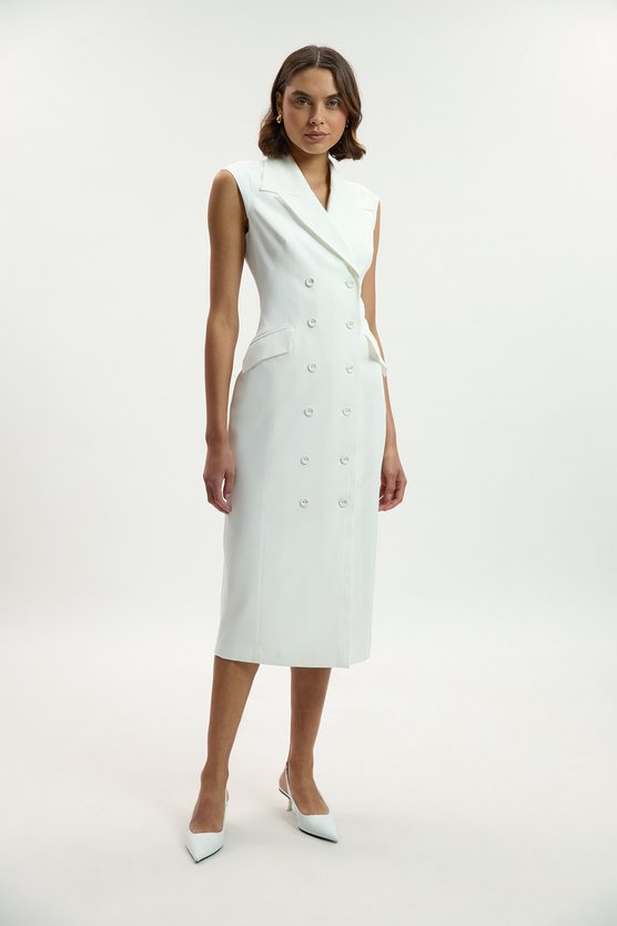 Karen Millen Tall Tailored Tux Pencil Dress Ivory