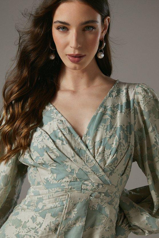 Karen Millen Tie Front Wrap Jacquard Dress Mint