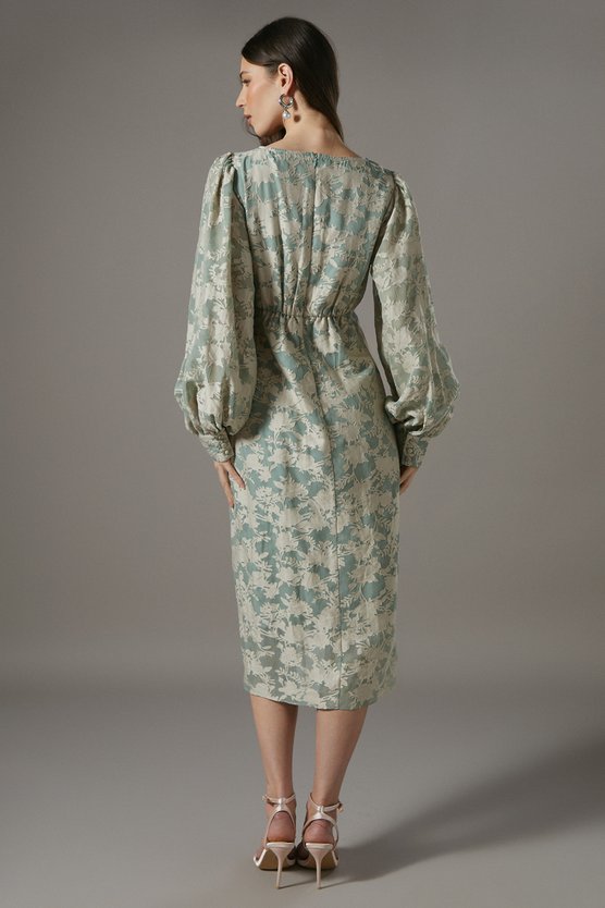 Karen Millen Tie Front Wrap Jacquard Dress Mint