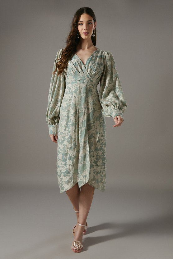 karen millen Tie Front Wrap Jacquard Dress mint