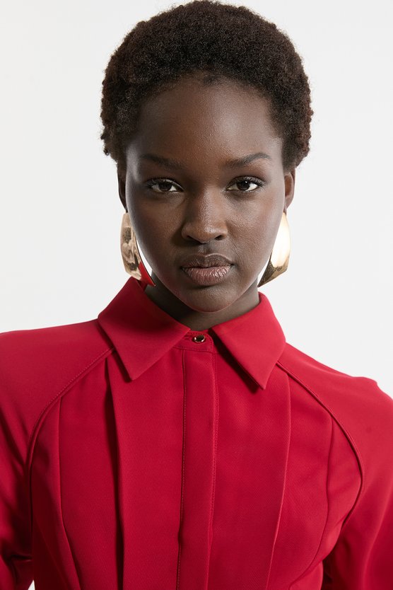 Karen Millen Twill Collared Woven Maxi Dress Mono