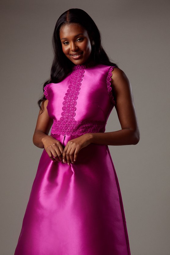 Karen Millen Twill Lace Dress Magenta