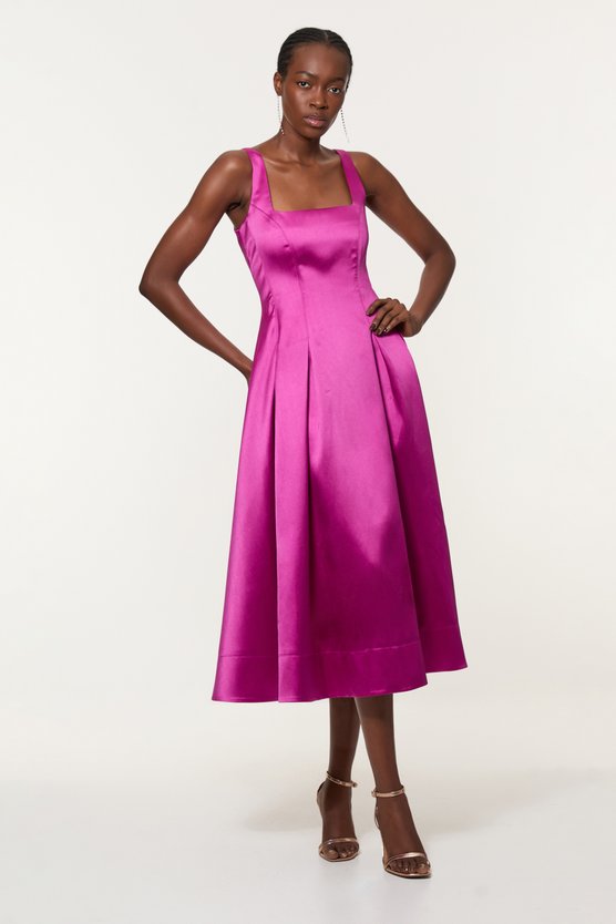 Karen Millen Twill Prom Woven Midi Dress Purple