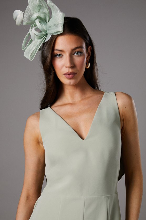 Karen Millen V Neck Crepe Column Midi Dress Sage