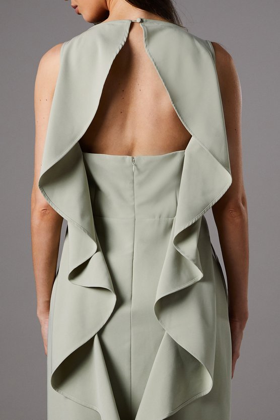 Karen Millen V Neck Crepe Column Midi Dress Sage