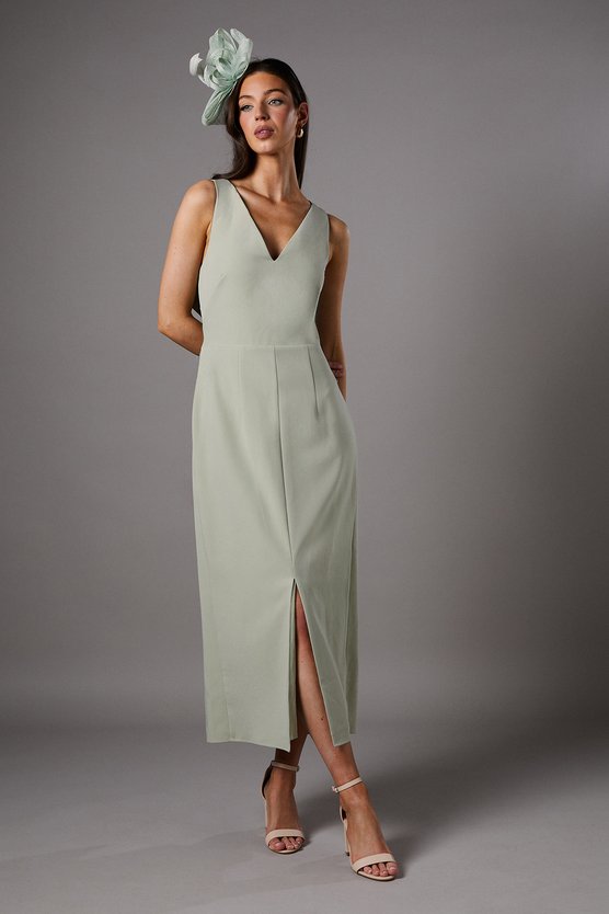 karen millen V Neck Crepe Column Midi Dress sage