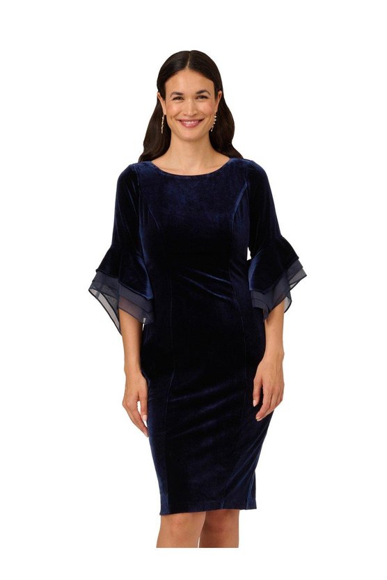 karen millen Velvet Bell Sleeve Short Dress Navy