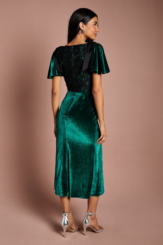 Karen Millen Velvet Lace Mix Midi Dress Emerald