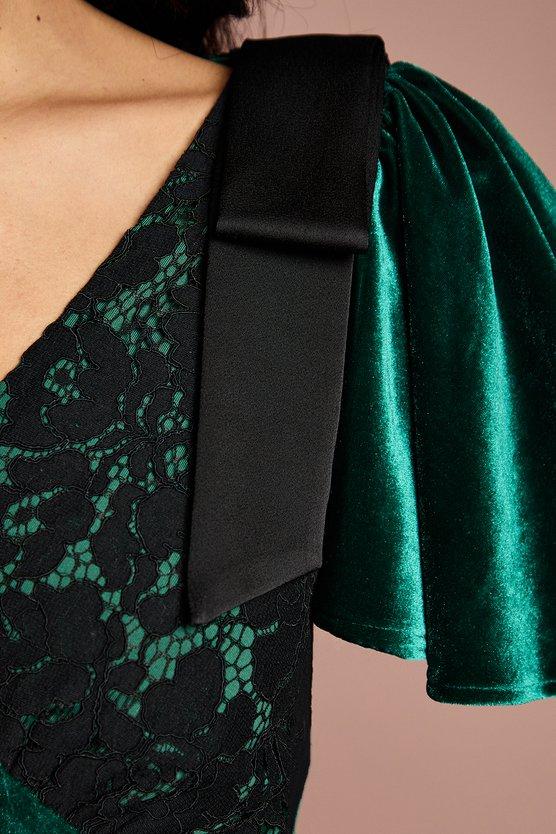Karen Millen Velvet Lace Mix Midi Dress Emerald