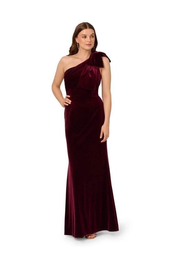 Karen Millen Velvet One Shoulder Gown Red