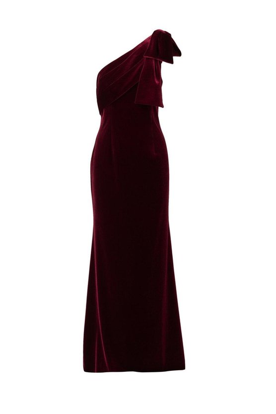 Karen Millen Velvet One Shoulder Gown Red