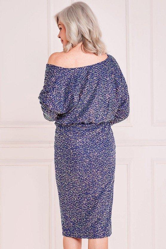 Karen Millen Velvet & Sequin Cowl Midi Dress Blue