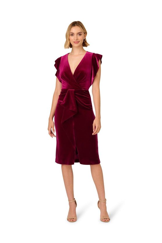 Karen Millen Velvet Surplice Midi Dress Pink