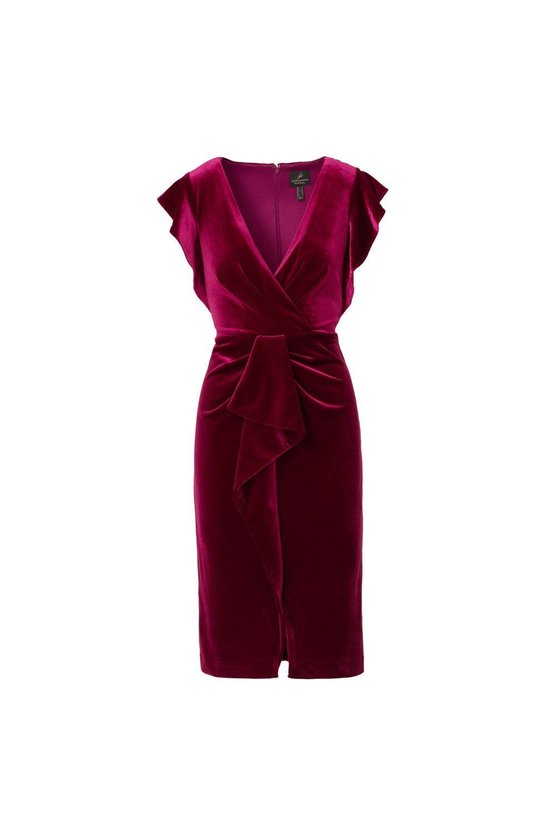 Karen Millen Velvet Surplice Midi Dress Pink