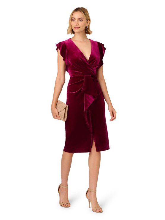 karen millen Velvet Surplice Midi Dress Pink