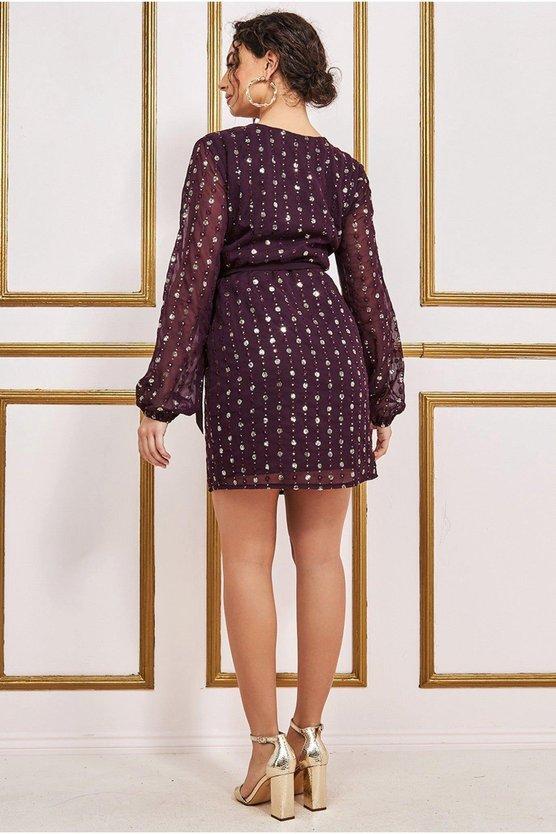 Karen Millen Wrap Over Sequin Mini Wine