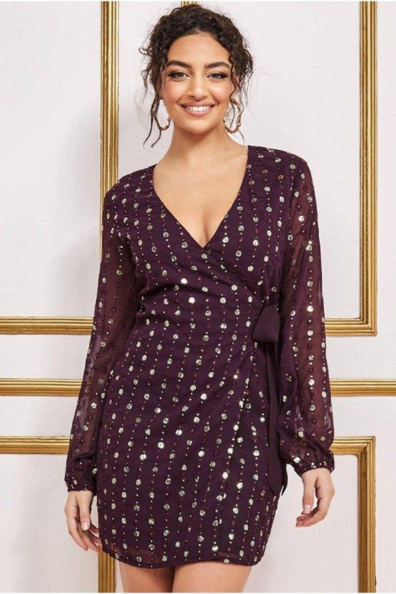 karen millen Wrap Over Sequin Mini Wine