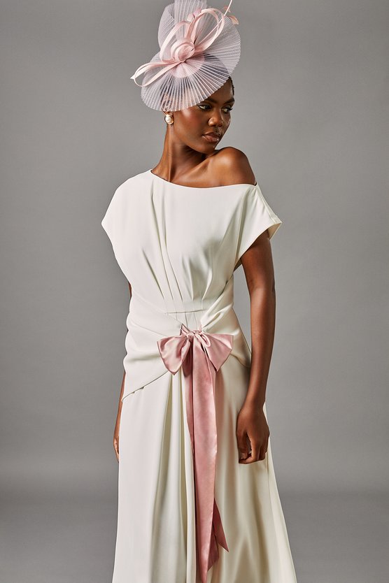 Karen Millen Wrap Tie Pleated Midi Dress Pink