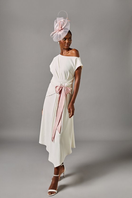 karen millen Wrap Tie Pleated Midi Dress pink