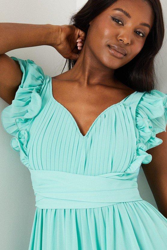 Karen Millen Wrap Waist Pleated Maxi Dress Green