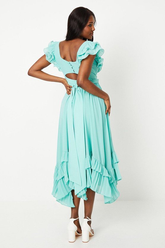 Karen Millen Wrap Waist Pleated Maxi Dress Green