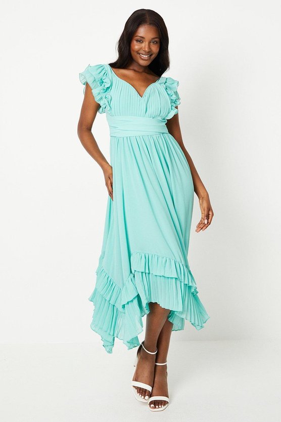 karen millen Wrap Waist Pleated Maxi Dress green
