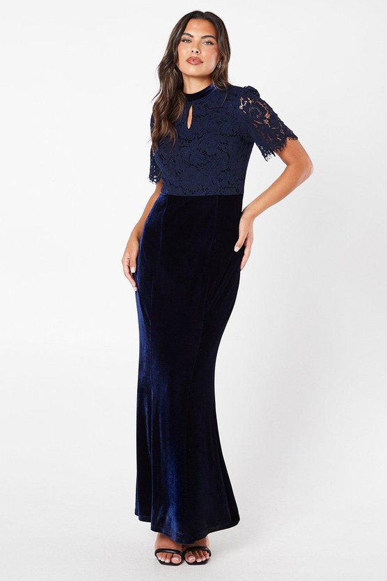 karen millen Lace Bodice Keyhole Detail Velvet Skirt Maxi Dress