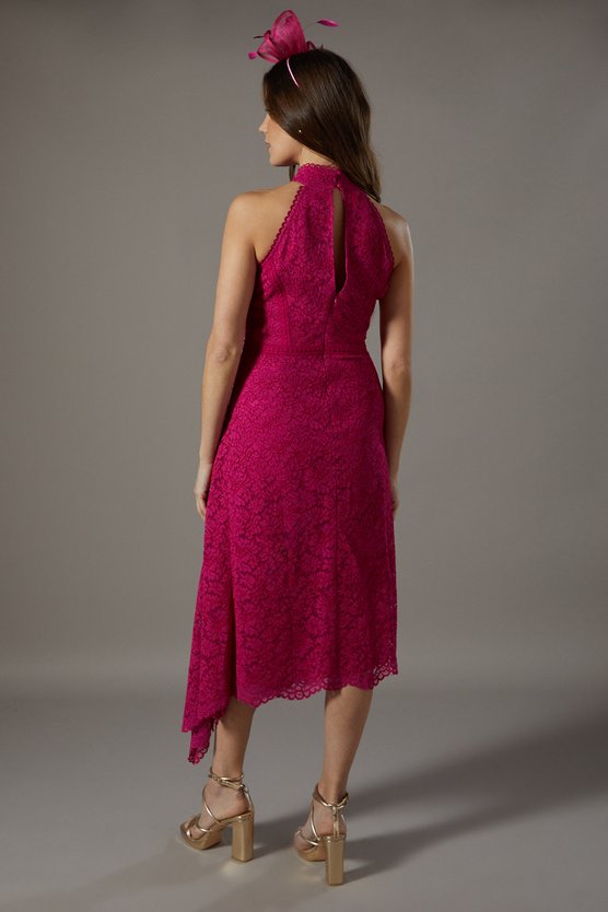 Karen Millen Lace Halter Fit And Flare Dress Magenta