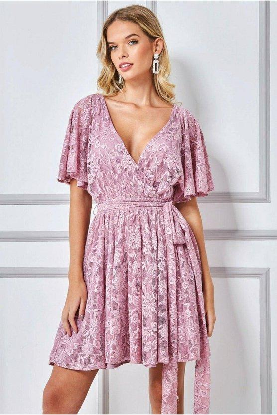Karen Millen Lace Kimono Wrap Skater Mini Dress Purple