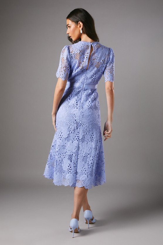 Karen Millen Lace Midi Dress With Bow Belt Lavender