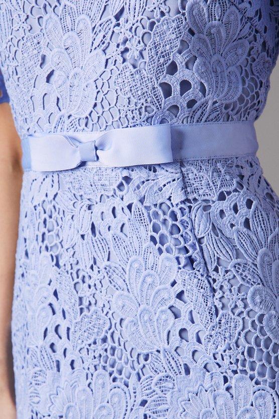 Karen Millen Lace Midi Dress With Bow Belt Lavender