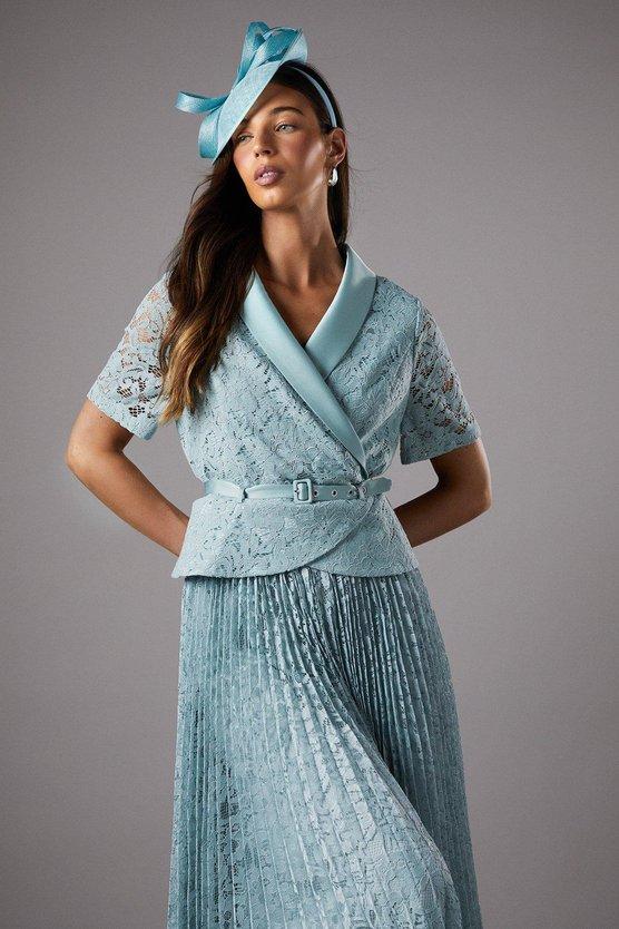 Karen Millen Lace Midi Wrap Top Full Skirt Dress Powder Blue