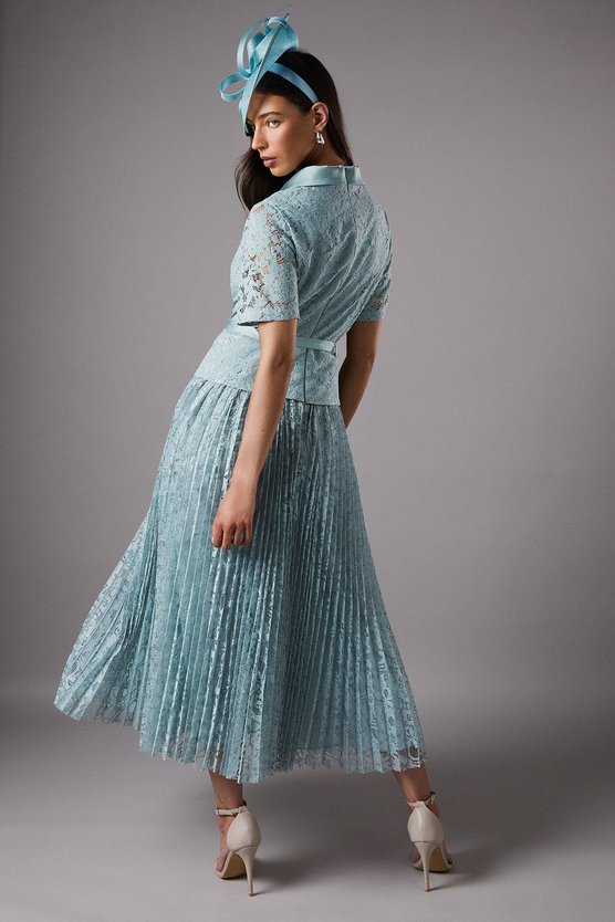 Karen Millen Lace Midi Wrap Top Full Skirt Dress Powder Blue