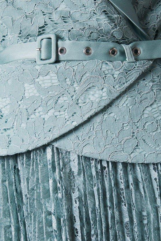 Karen Millen Lace Midi Wrap Top Full Skirt Dress Powder Blue