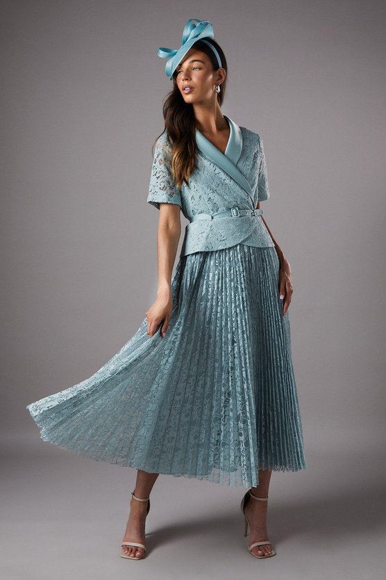 karen millen Lace Midi Wrap Top Full Skirt Dress powder blue