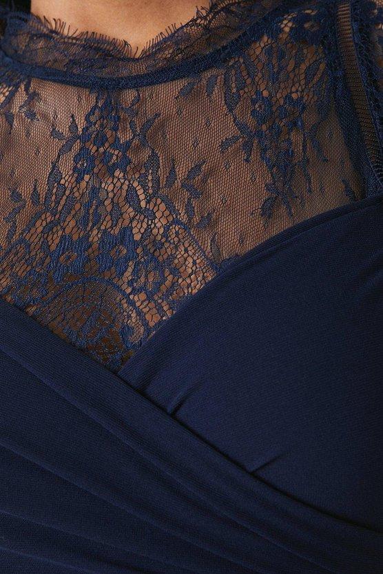 Karen Millen Lace Top Wrap Waist Chiffon Bridesmaid Dress Navy