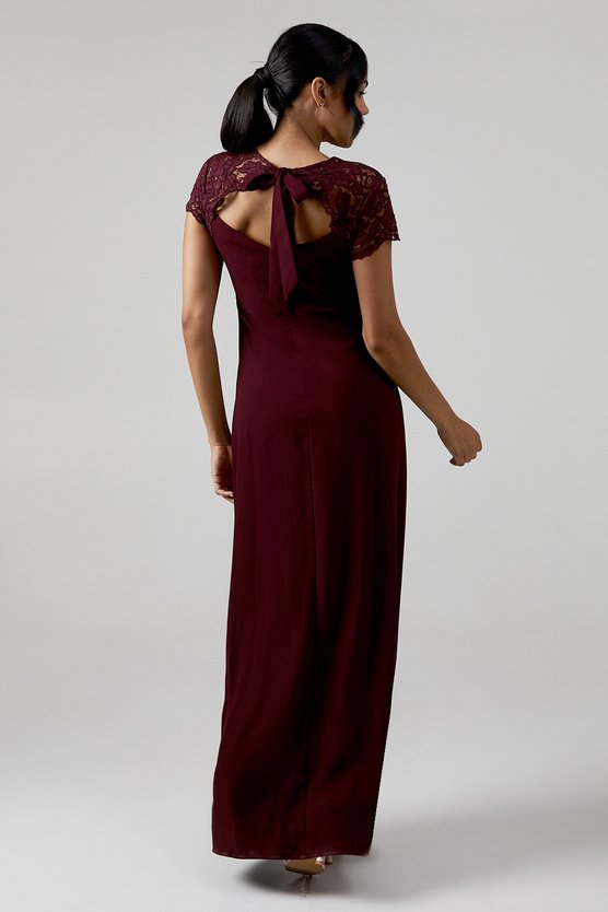 Karen Millen Lace Wrap Over Crepe Bridesmaid Maxi Dress Malbec